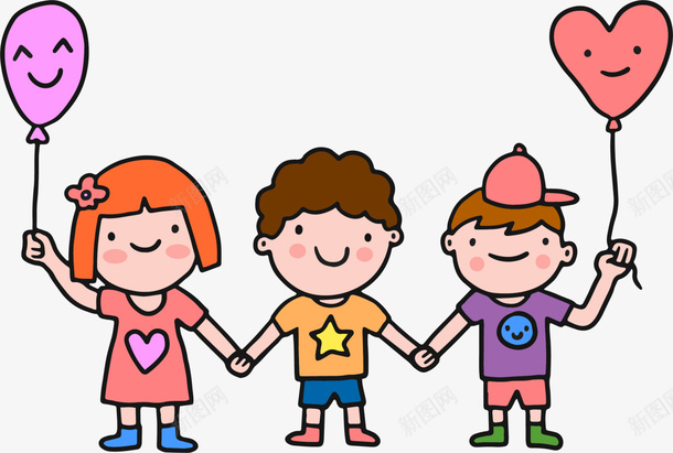 卡通儿童节气球孩子png免抠素材_新图网 https://ixintu.com 儿童节 六一节 可爱小孩 微笑儿童 牵手儿童 装饰图案