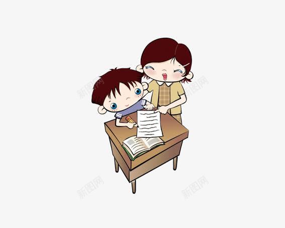 老师和学生png免抠素材_新图网 https://ixintu.com 交作业 卡通学生 卡通教师 卡通老师 卡通课桌 教学 教师节 讲解