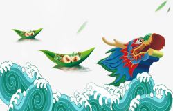 卡通龙舟载着粽子卡通手绘端午节装饰龙舟高清图片