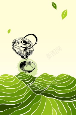 清新文艺手绘茶文化背景矢量图背景