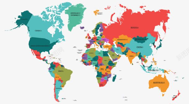 精美彩色世界地图png免抠素材_新图网 https://ixintu.com 七大洲五大洋 世界地图 世界地图轮廓 国家 地区 地图 大陆板块