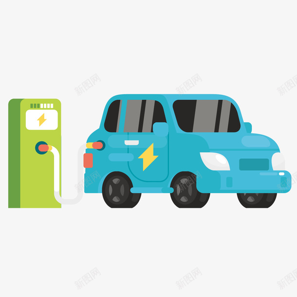 卡通新能源电动汽车插图