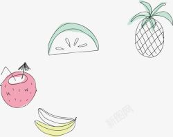 线条菠萝手绘水果高清图片
