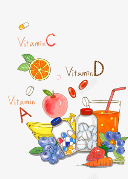 果汁插图卡通水果维生素图高清图片