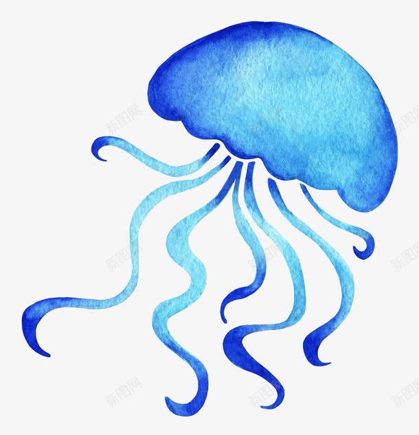 蓝色水彩水母png免抠素材_新图网 https://ixintu.com 彩色水母 水墨图案 水彩图案 水彩水母 水彩海洋 蓝色水墨
