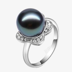 韩国气质甜美珍珠镶钻黑珍珠戒指高清图片