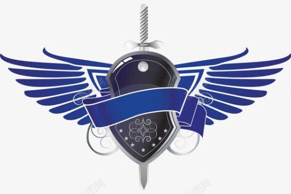 蓝色盾牌剑徽章图标图标