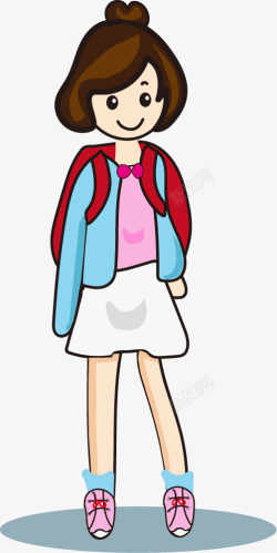 学生形象卡通开学季背包小女孩人物插画高清图片