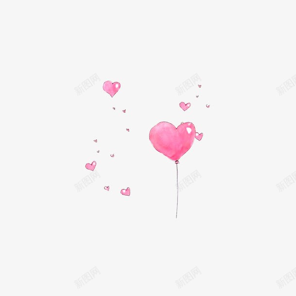 粉色心形气球png免抠素材_新图网 https://ixintu.com 手绘 气球 爱心 简图 粉色的 线条 绳子 黑色的