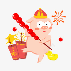 猪宝宝手提灯笼卡通手绘猪宝宝冰糖葫芦高清图片