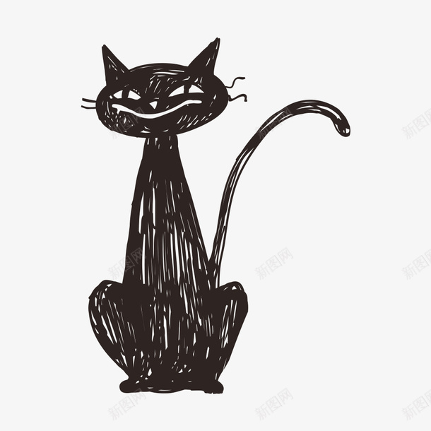涂鸦猫咪图标png_新图网 https://ixintu.com 一只 卡通 手绘 涂鸦 猫咪 简笔 线条 黑色
