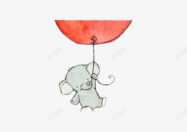 手绘动物png免抠素材_新图网 https://ixintu.com 大象 手绘 气球 红色