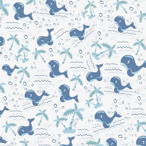 水彩海豚png免抠素材_新图网 https://ixintu.com 卡通 底纹 手绘 椰树 海豚背景 蓝色 装饰图案