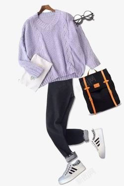 紫色搭配紫色毛衣和裤子高清图片