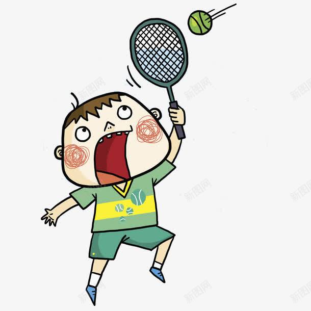 打网球的男孩png免抠素材_新图网 https://ixintu.com 卡通 学生 孩子 张嘴 手绘 水彩 球拍 男孩 网球 运动