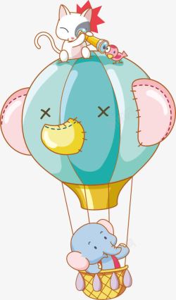 气球大象卡通热气球猫咪大象高清图片