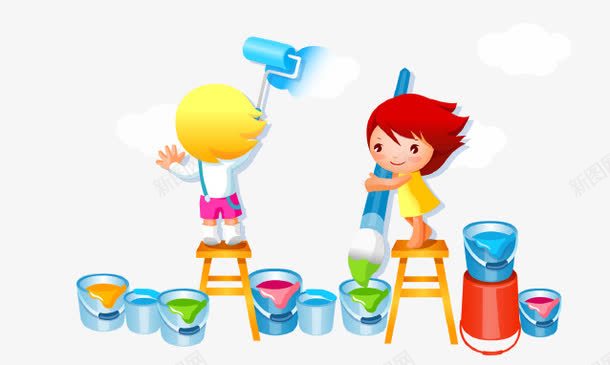 绘画班人物png免抠素材_新图网 https://ixintu.com 儿童 学生 孩子 油漆桶 画画 练习 美术