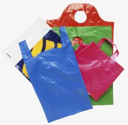 塑料带绳彩色提手塑料袋高清图片