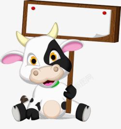 坐着的牛举着木牌的奶牛高清图片