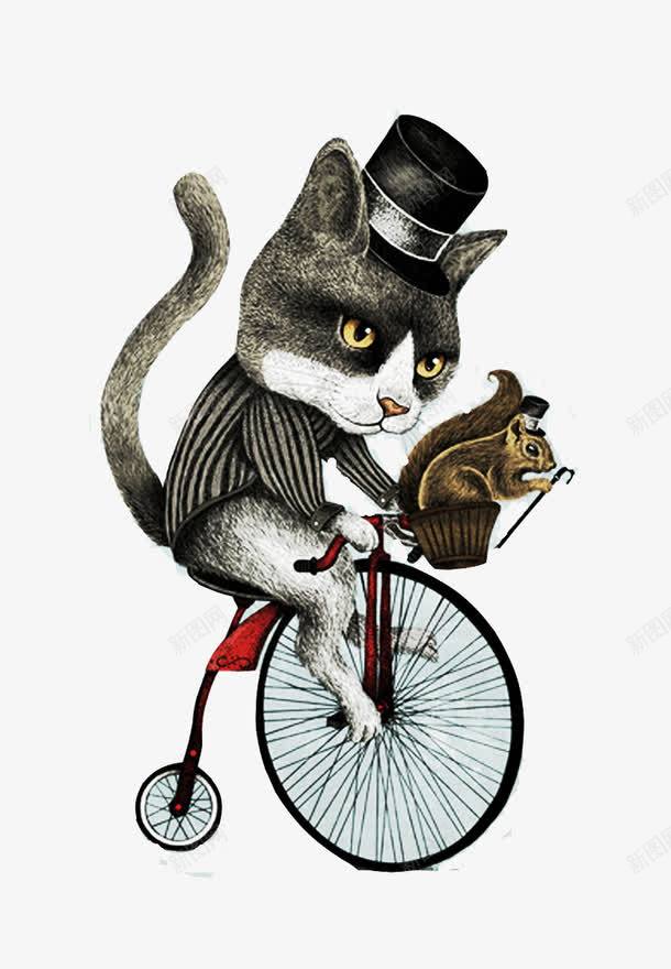 骑单车的猫png免抠素材_新图网 https://ixintu.com 插画 松鼠 漫画猫 画册