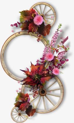 木条木条圆环花朵装饰边框高清图片