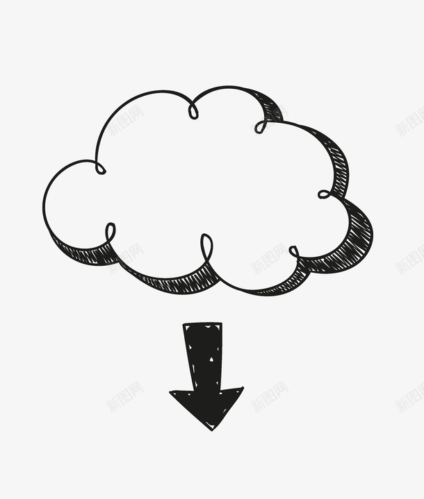手绘卡通黑色云朵图标png_新图网 https://ixintu.com 云朵边框 天气图标 天气预报 黑白云朵 黑色箭头