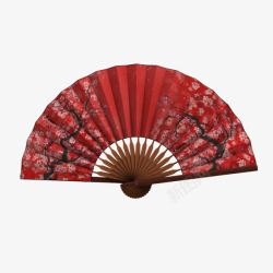 红色折扇红色梅花日本折扇高清图片