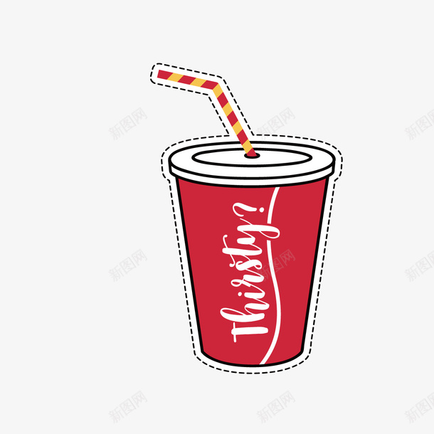 红色可乐图标贴纸矢量图ai_新图网 https://ixintu.com 可乐 吸管 图标贴纸 圆形 字母 杯子 甜品 红色 英文 矢量图