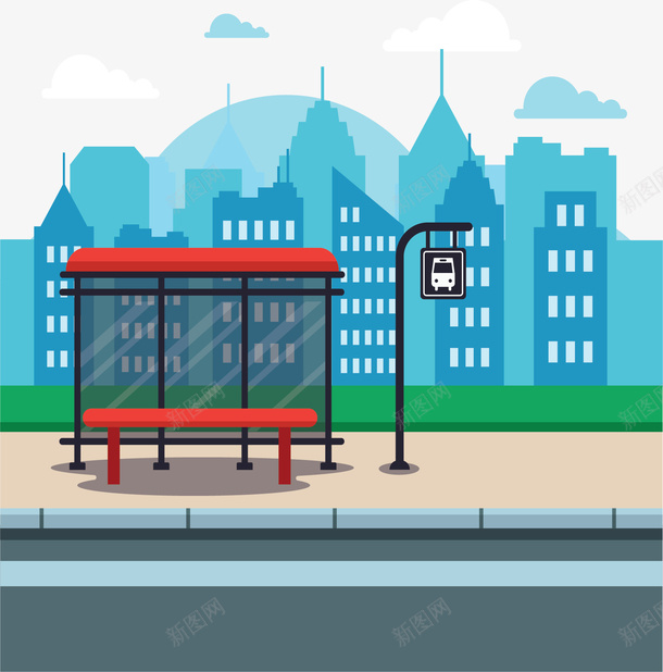 城市公交站红色站台png免抠素材_新图网 https://ixintu.com 公交站 矢量png 站台 等车 等车站台 红色站台