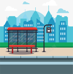 公交站等车城市公交站红色站台高清图片