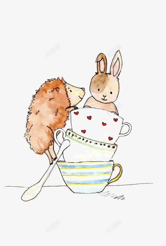 兔子和刺猬png免抠素材_新图网 https://ixintu.com 儿童 兔子 刺猬 动物 卡通 手绘 插画 文艺 水彩 清新 童话