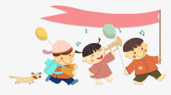 可爱小绵羊走路六一儿童节可爱卡通插图拿气球排高清图片