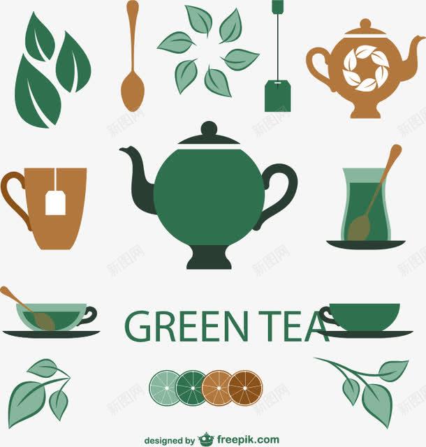茶元素图标png_新图网 https://ixintu.com 茶元素图标矢量素材茶叶绿茶勺茶包茶壶茶杯柠檬图标矢量图