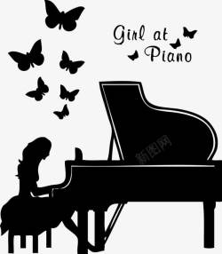 卡通美女弹钢琴矢量图素材