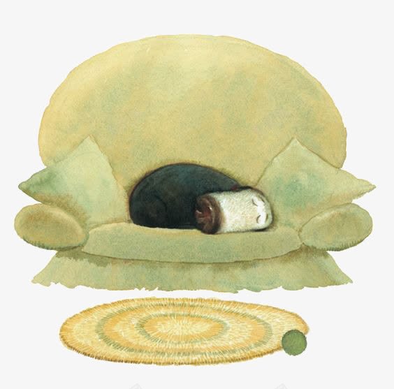 绿色沙发png免抠素材_新图网 https://ixintu.com 卡通 家居 手绘 插画 水彩 沙发 睡觉