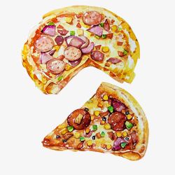 色彩美食香菇披萨手绘画片高清图片