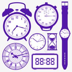 紫色时钟卡通紫色各式闹钟手表图高清图片