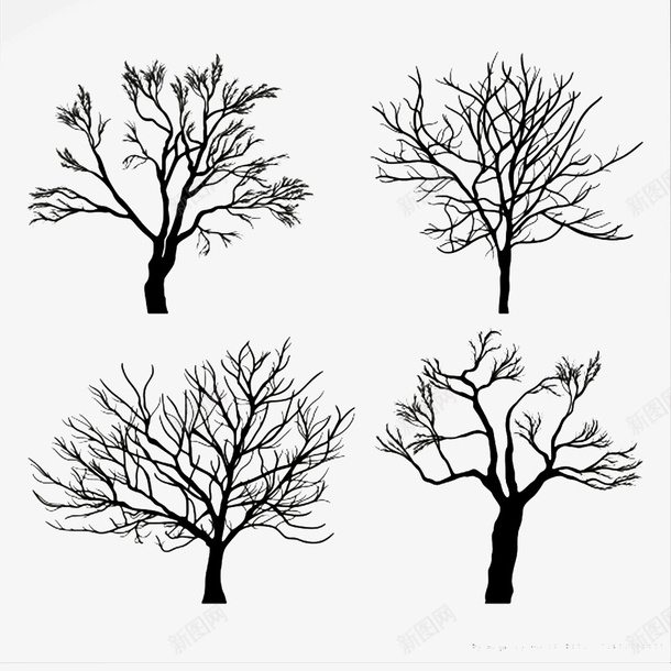 四颗树的剪影png免抠素材_新图网 https://ixintu.com 剪影 四棵树 枯树 黑影树 黑色