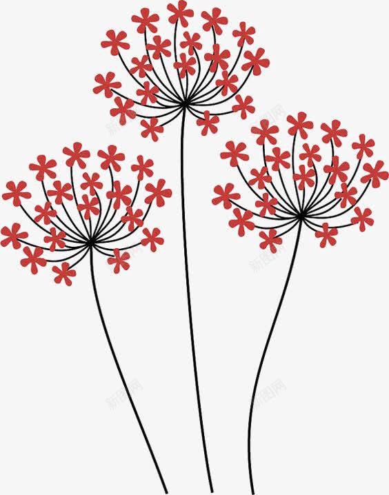 小花png免抠素材_新图网 https://ixintu.com 卡通 手绘 满天星 红色花朵 线条