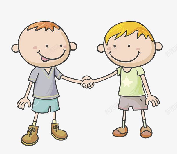 卡通小孩两人手握手png免抠素材_新图网 https://ixintu.com 两人 两人握手 俩小人 卡通 卡通人物插图 小孩 手握手 握手言和