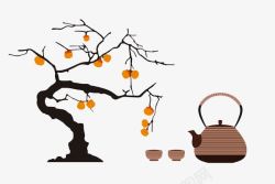 手绘的茶具秋季景物高清图片