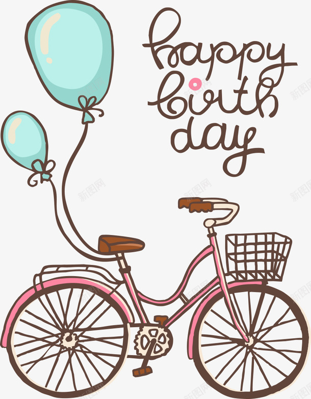 自行车和气球png免抠素材_新图网 https://ixintu.com 卡通自行车 气球 生日 生日快乐 自行车