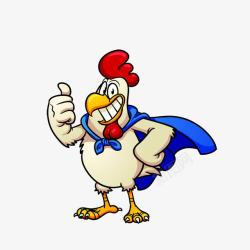 红色鸡冠卡通系着蓝色披风比赞的公鸡高清图片