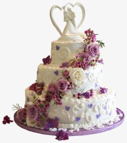 紫色小花心形浪漫新人婚礼蛋糕高清图片