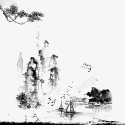 小船图中国山水水墨画图高清图片