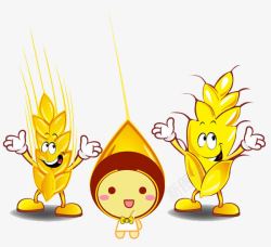 一束金黄麦子卡通小麦麦穗高清图片