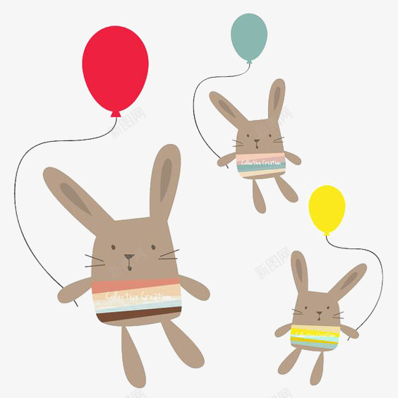 卡通兔子png免抠素材_新图网 https://ixintu.com 儿童插画 兔子 可爱 手绘 气球
