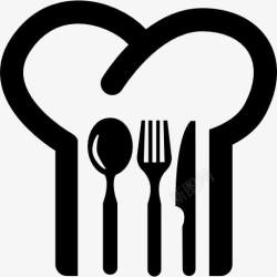 厨房工具厨师帽与餐具餐厅标志图标高清图片
