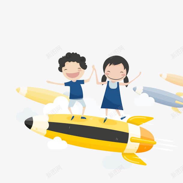 儿童学习png免抠素材_新图网 https://ixintu.com 儿童矢量 学生 欢乐 火箭