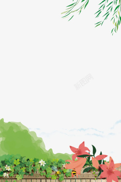 传统节气日期二十四节气之春分柳枝与花草边框高清图片